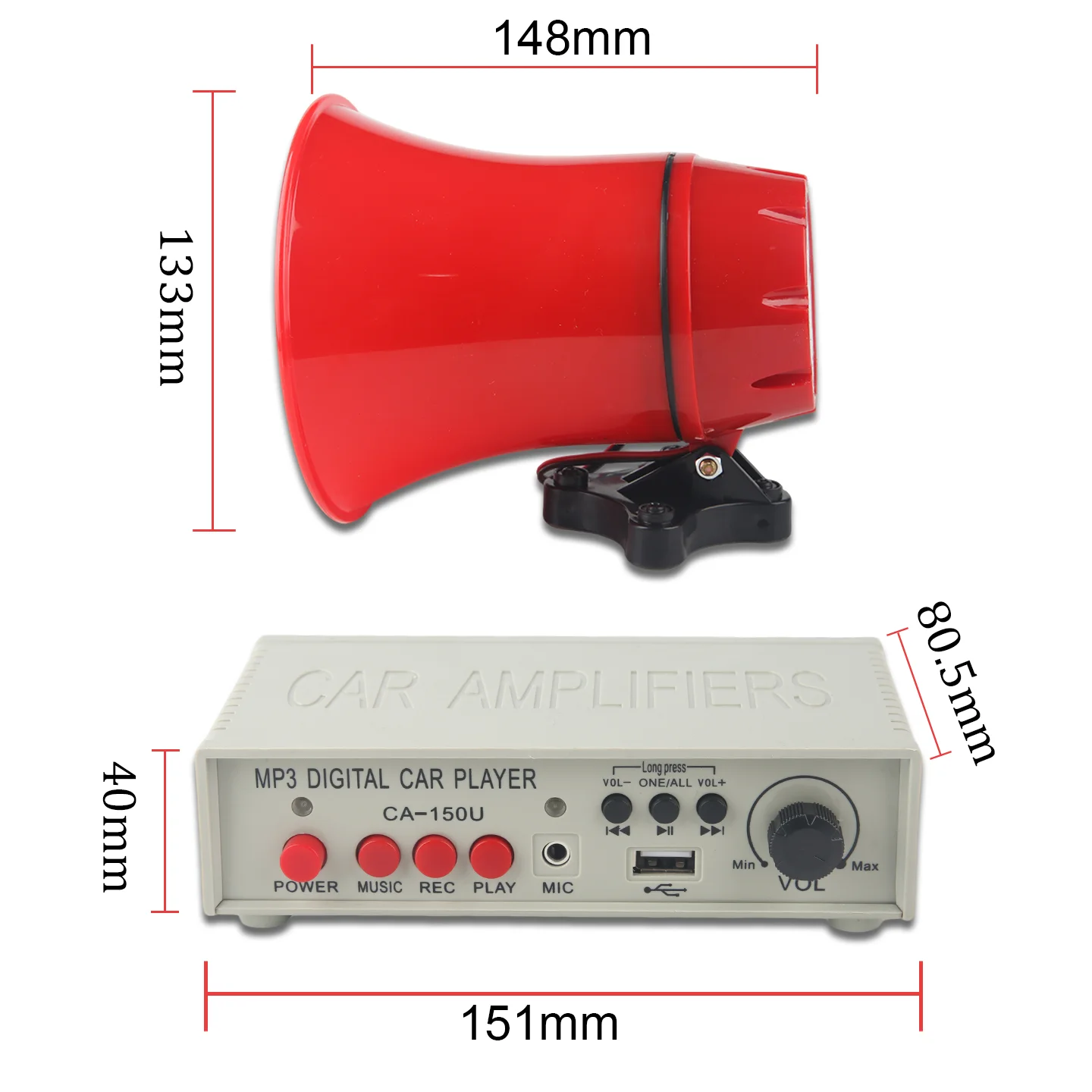 12V 130dB Customizable Sound Car Warning Alarm Speaker Police Siren Horn With Amplifiers, MIC System and Card Reader MP3 Player