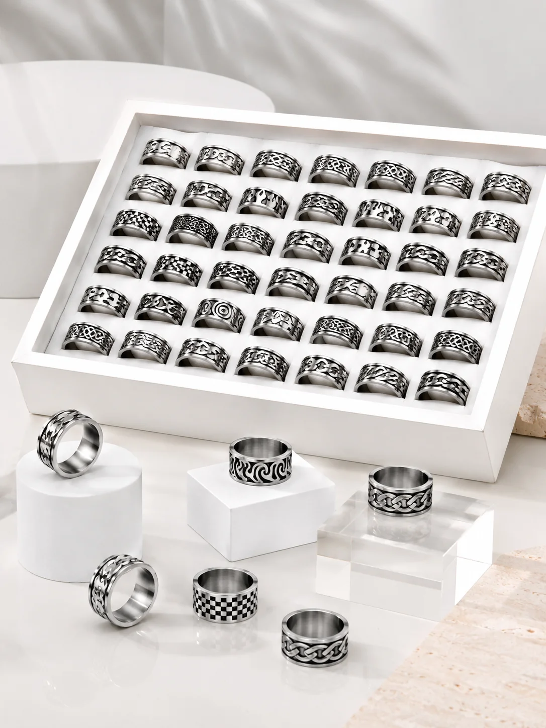 20 Stück Modische Natürliche Muschelringe aus Edelstahl, Nie Verblassend, für Damen und Herren, Schmuck in Großmengen LR4029 – Detail 18