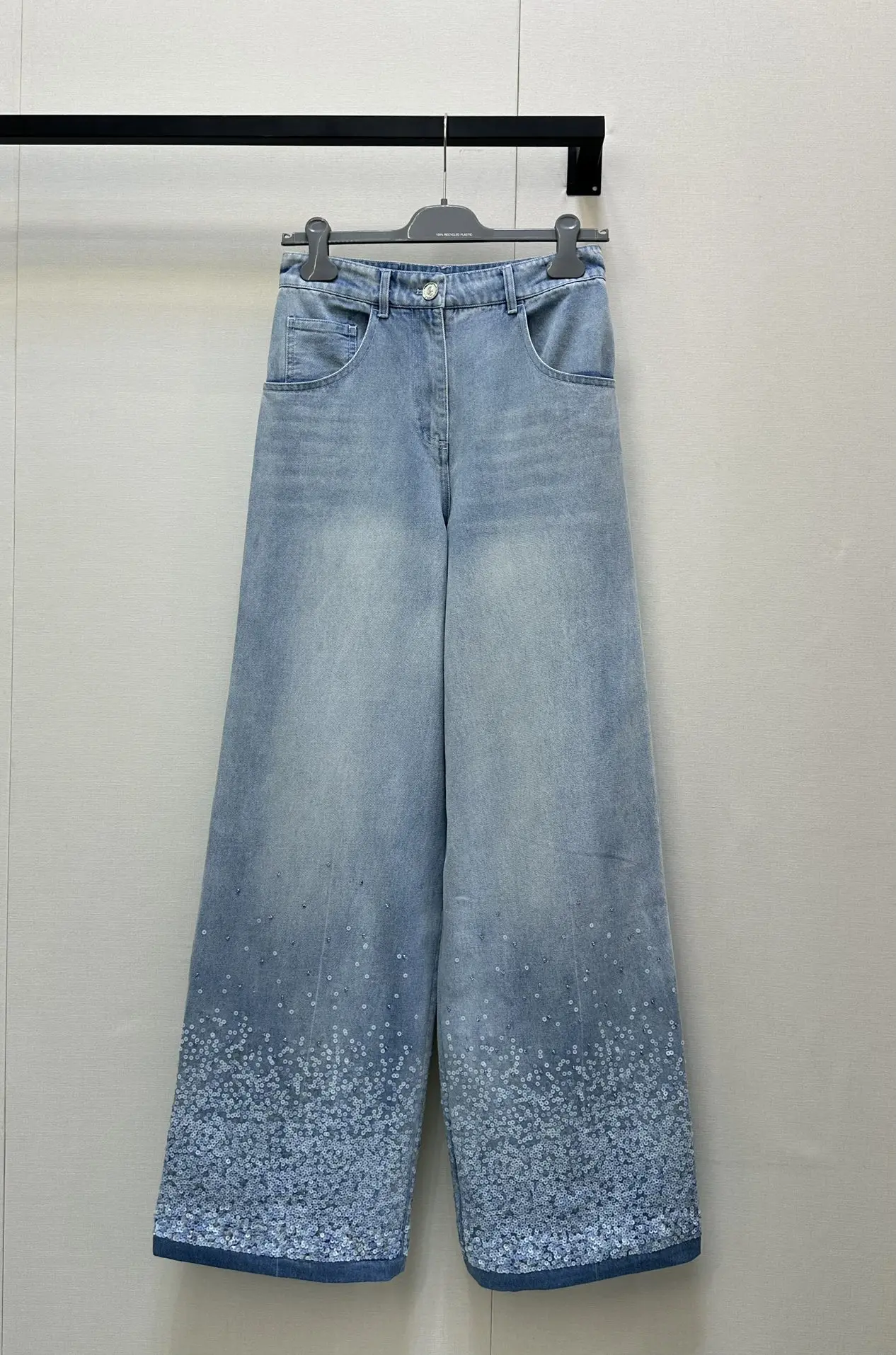 

2025 Spring/Summer New Style Washed Pearl-Striped Denim Pants 5D25