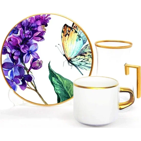 

Toygar Drip Handle Asena Tea Coffee Set 6 Pieces Butterfly