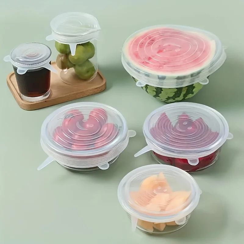 6Pcs Reusable Silicone Food Covers: Dishwasher & Fridge Safe, Heat Resistant & Leakproof Kitchen Storage Essential