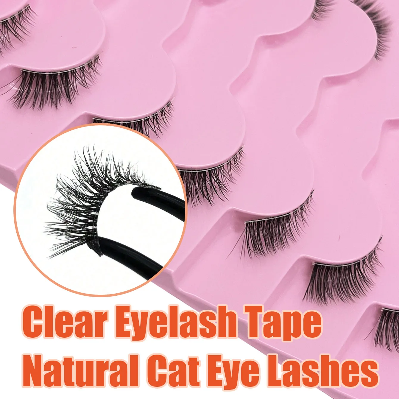 Seven pairs of strip lashes, clear lash strips, 3D lengthening artificial mink lashes, foxy cat eye lashes