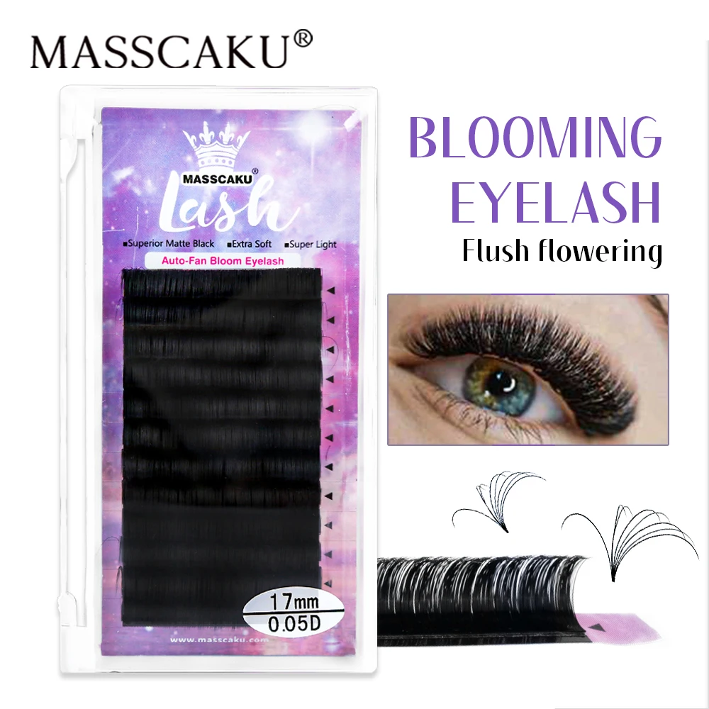 

MASSCAKU 12 Rows Individual Camellia Blooming Eyelashes Extensions C CC D DD Curl Matte Dark Black Fast Fanning Lashes Trays