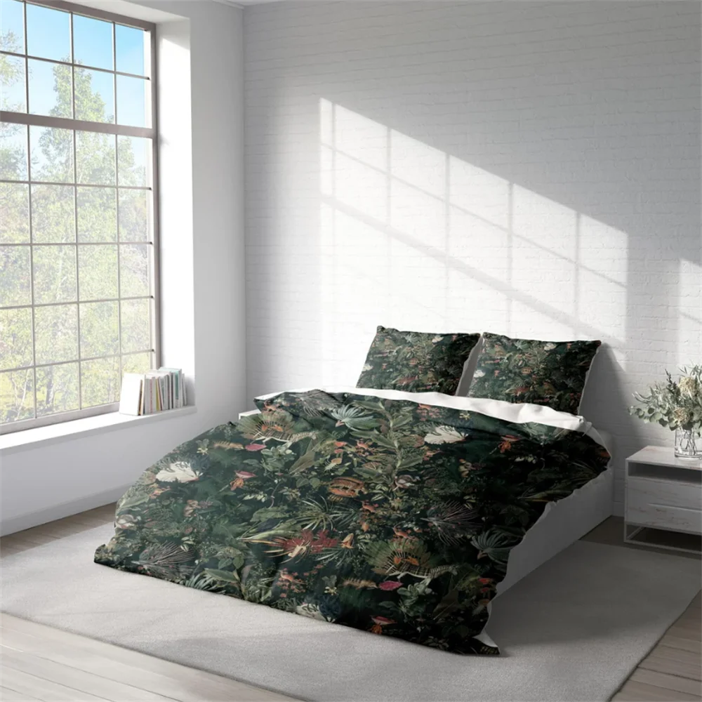 Forest and Wild Animals Duvet Cover Set, Nature Botanical Bedding Set, Floral Animals Quilt Cover, Single Double Full Queen King