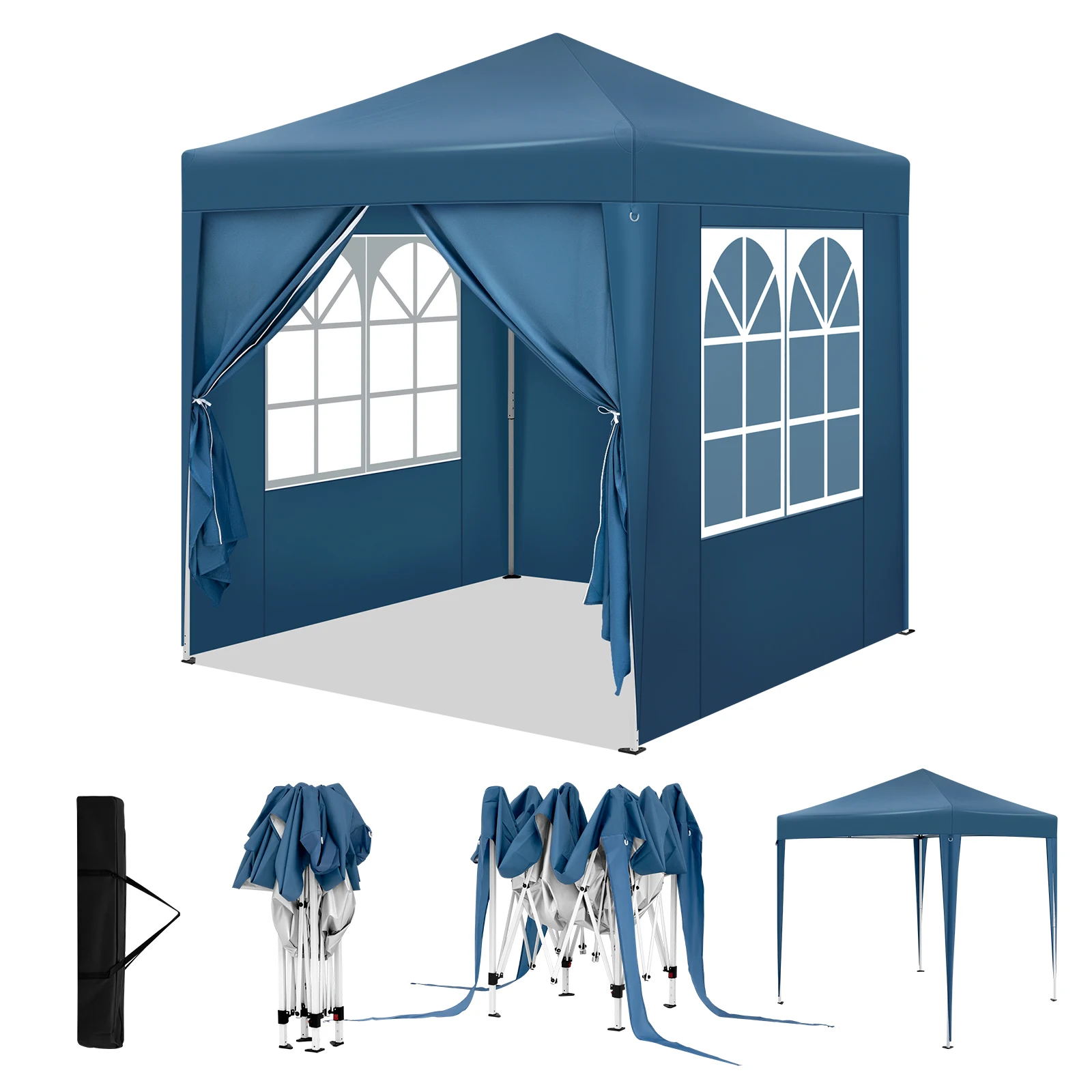 Folding Garden Gazebo Canopy Pergola 2x2m with 4 Side Walls Adjustable Height UV Protection Waterproof with Carry Bag