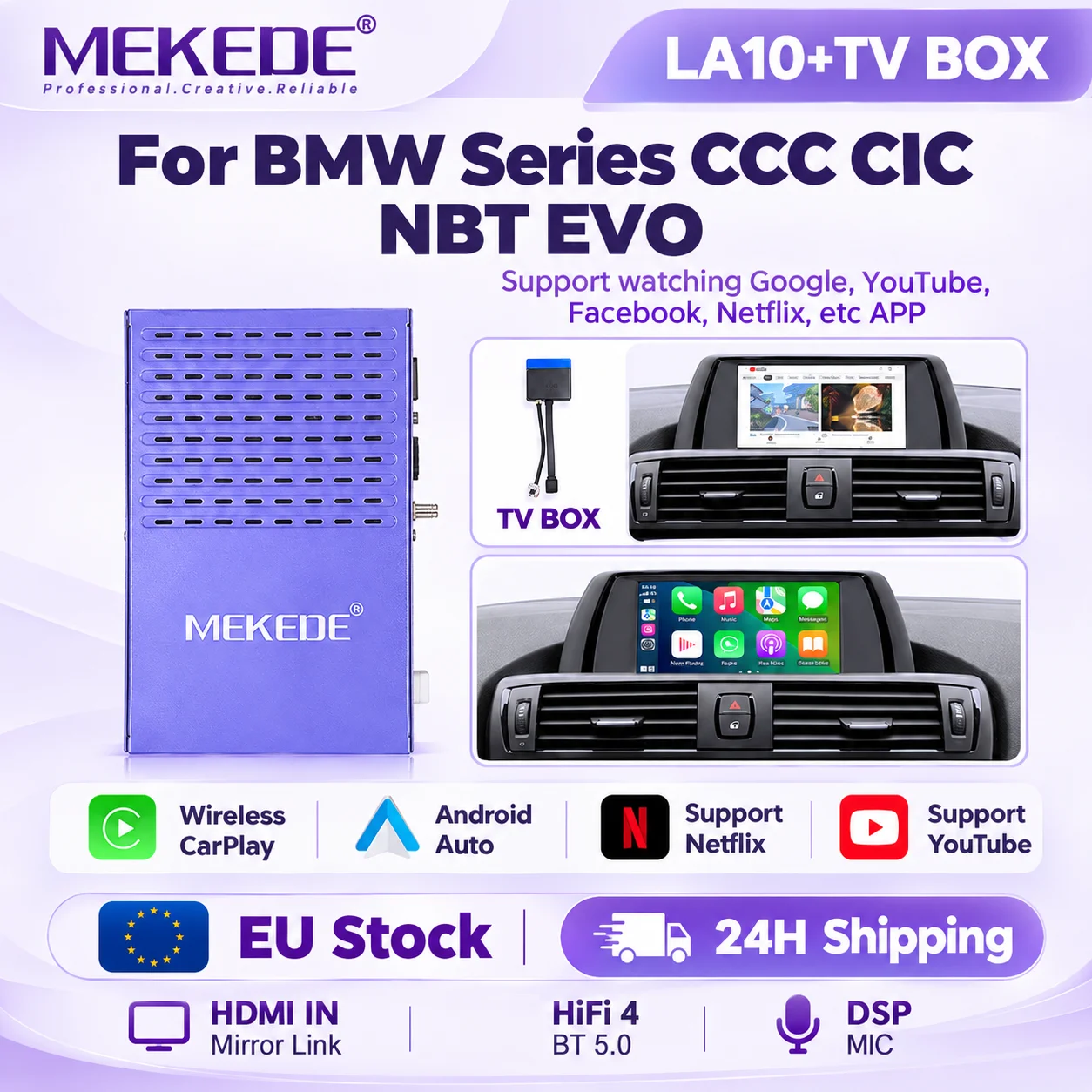 Nuovo Stock UE Box di Decodifica Wireless Carplay Android Auto con Sistema Linux per BMW X1 X3 X5 X6 F02 F07 F10 F20 F21 F30 F34 E60 E70 Sistemi CCC CIC NBT EVO Mirror Link Controllo Vocale