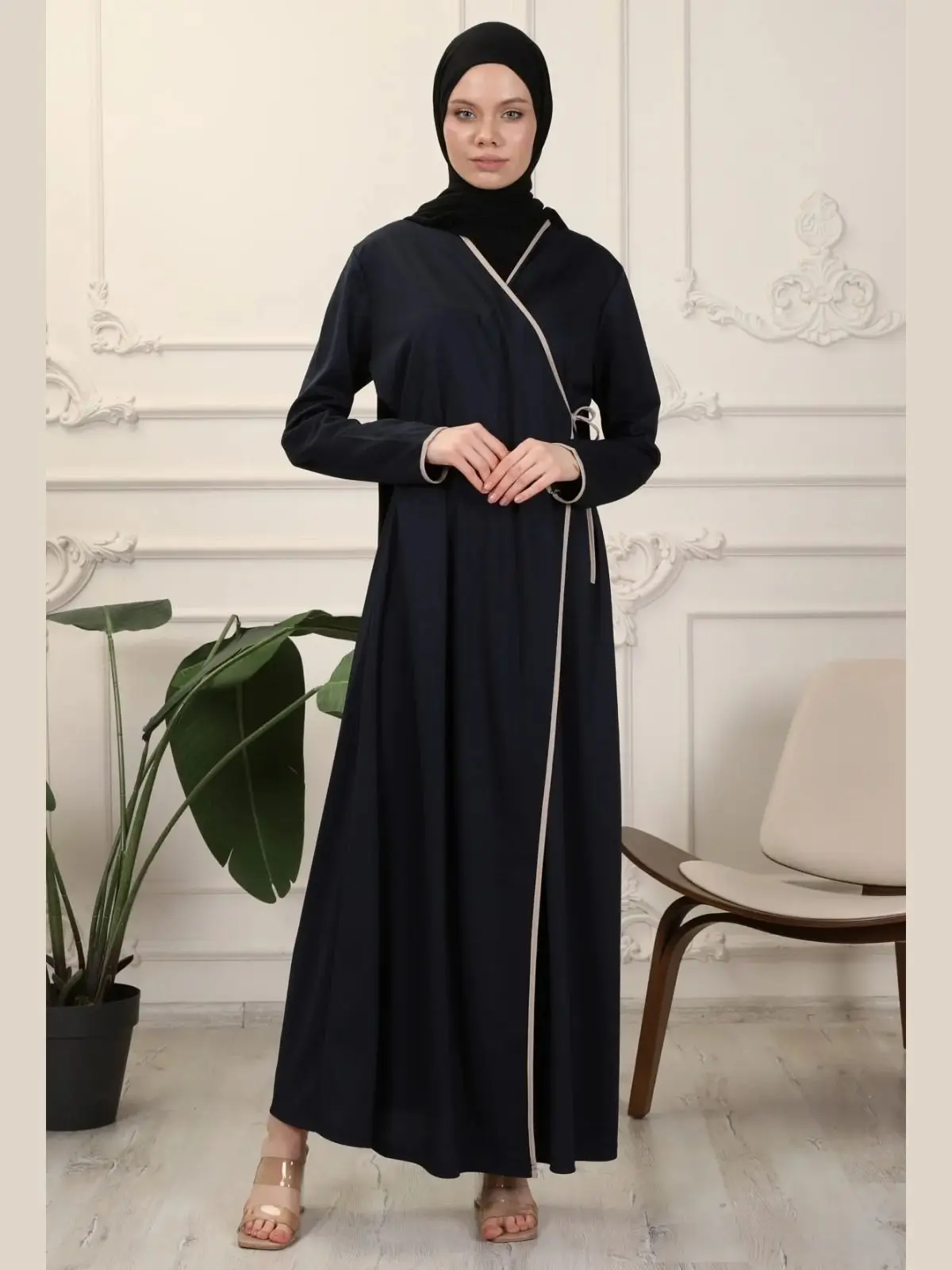 Muslim Women Prayer Dress Double Breasted Collar Piping Flexible Interlock Fabric for Home, Work, Shopping  Chic Comfortable