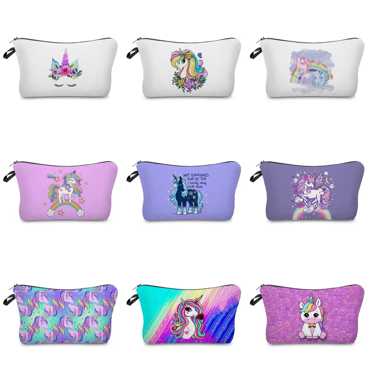 Women\'s New Makeup Bag Cosmetic Bag Cartoon Animal Unicorn Print Students Pencil Case For Girl Customizable School Teacher Gift