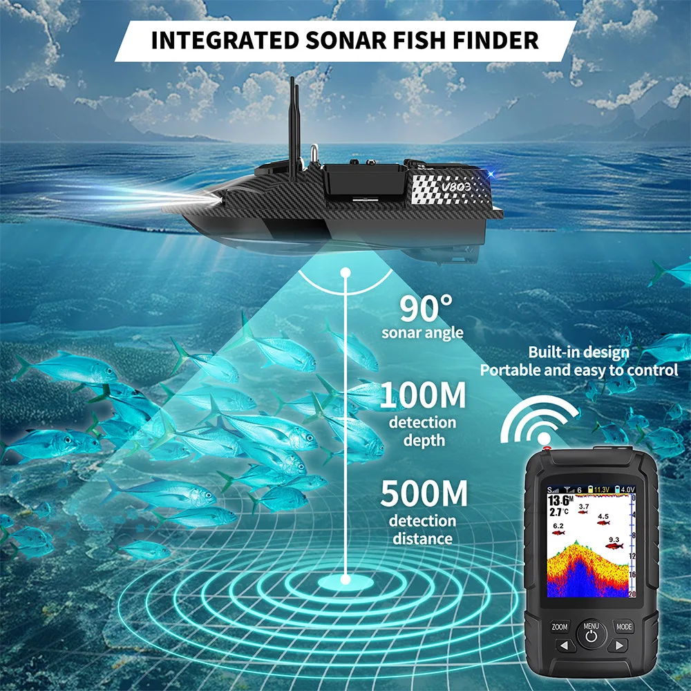Flytec V803 Pro Eingebautes Sonar-Fischfinder-GPS-Köderboot 24000 mAh RC-Angelköderboot mit zwei Akkus 4 Angelpunkte 3 kg maximale Belastung – Detail 3