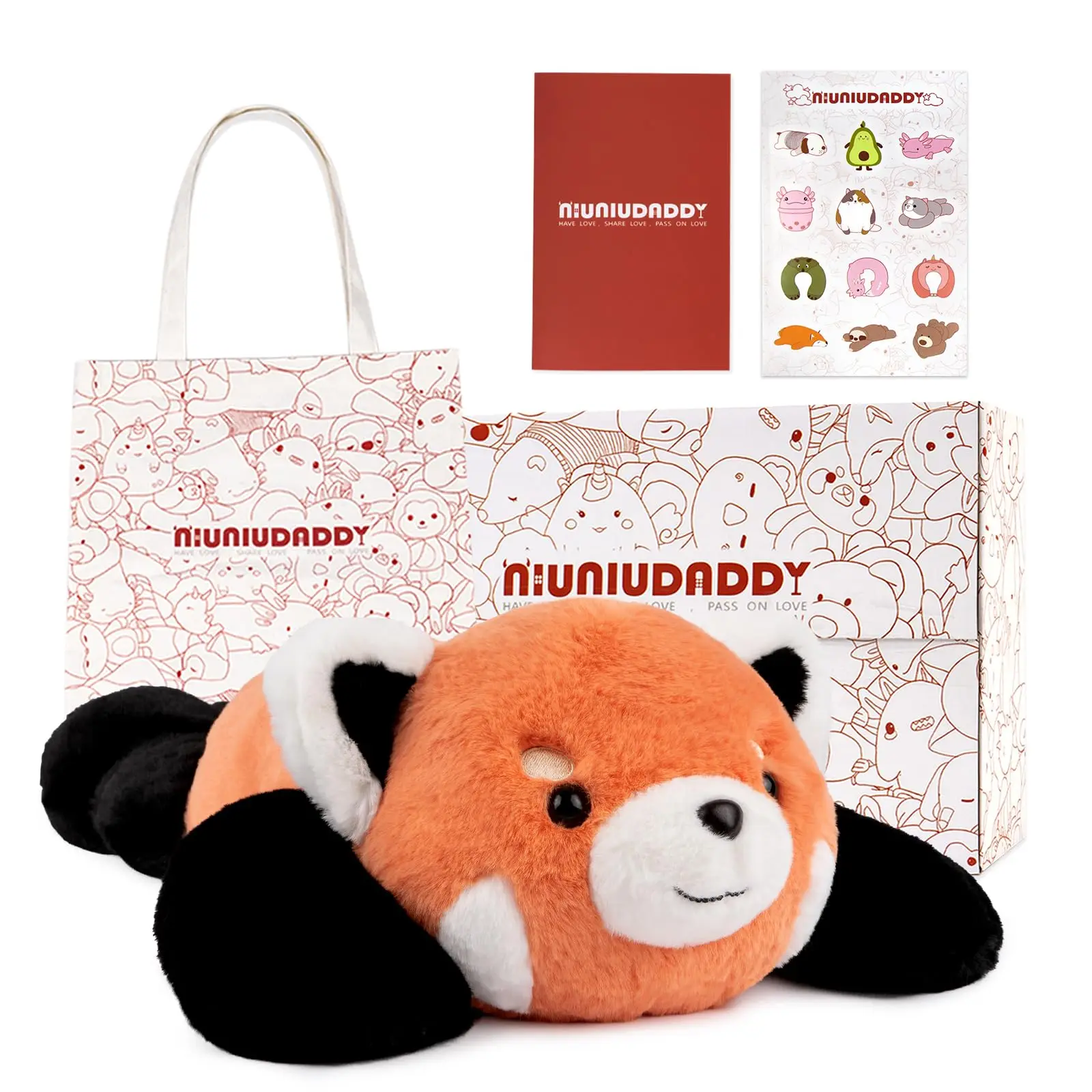 NiuniuDaddy Red Panda Weighted Stuffed Animals for Anxiety 3.3lb Weighted Plush Toys for Adult Kid Girl Include Bag Sticker Card