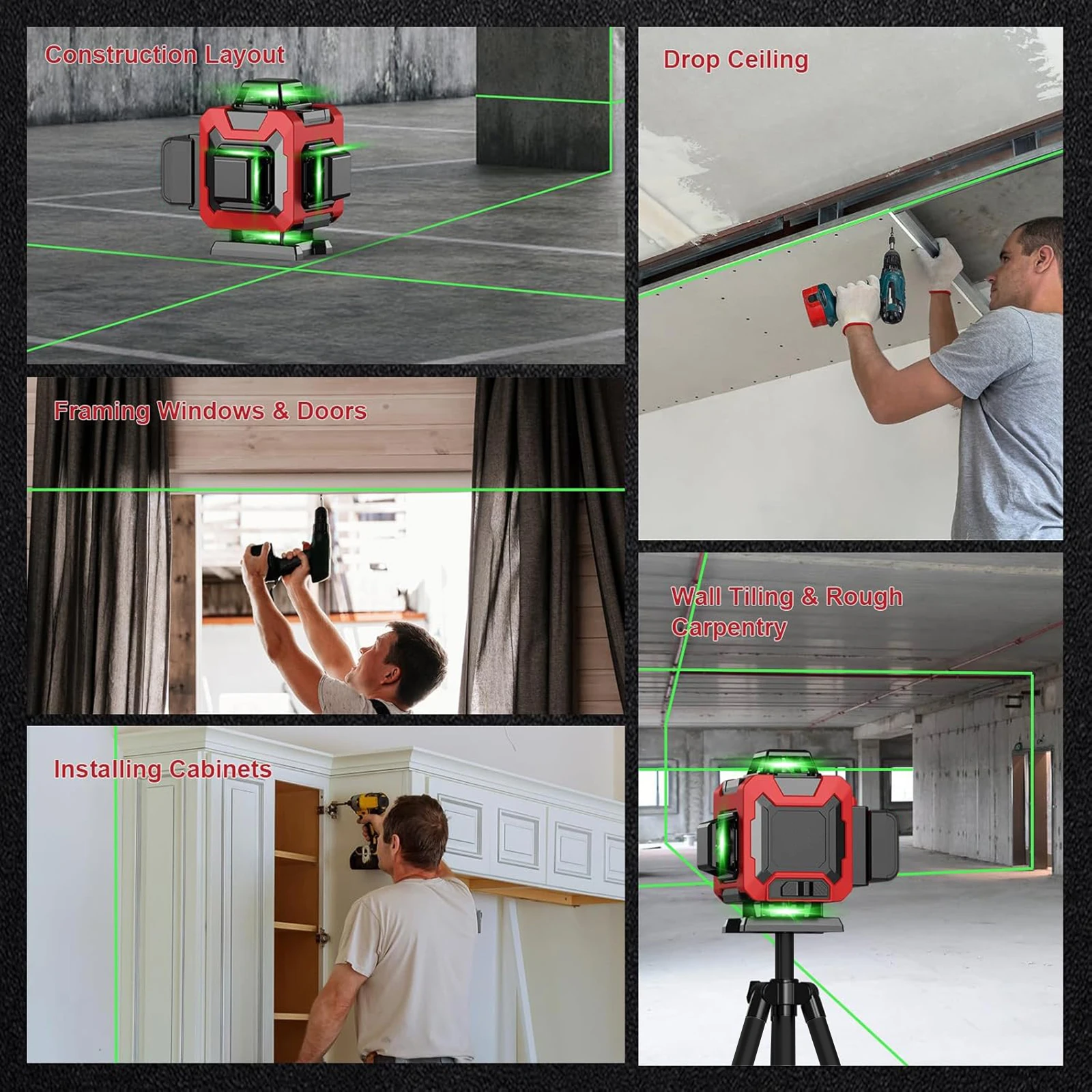 مستوى ليزر احترافي 4D 16 خط 360 °   أداة تسوية خط الشعاع الأخضر لمستويات الليزر ذاتية التسوية مع حامل ثلاثي القوائم