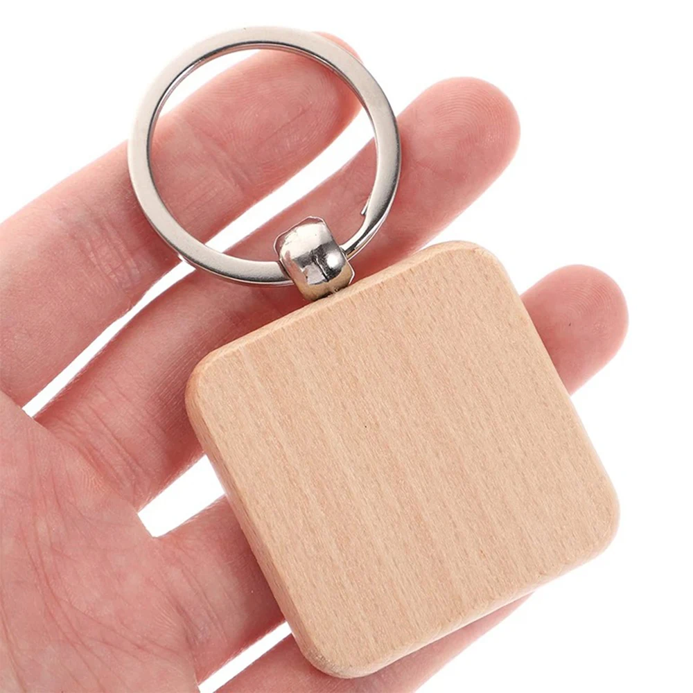 100Pcs 50Pcs Square Unfinished Wooden Keychain Engraving Blanks Wood Key Chain for DIY Crafts