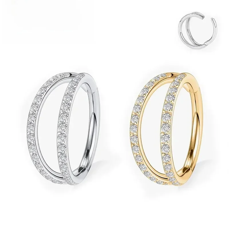 G23 titane Helix Piercing boucle d'oreille cerceau Double ligne 5A clair CZ pavé Septum anneau Cartilage Daith Helix Piercing corps bijoux