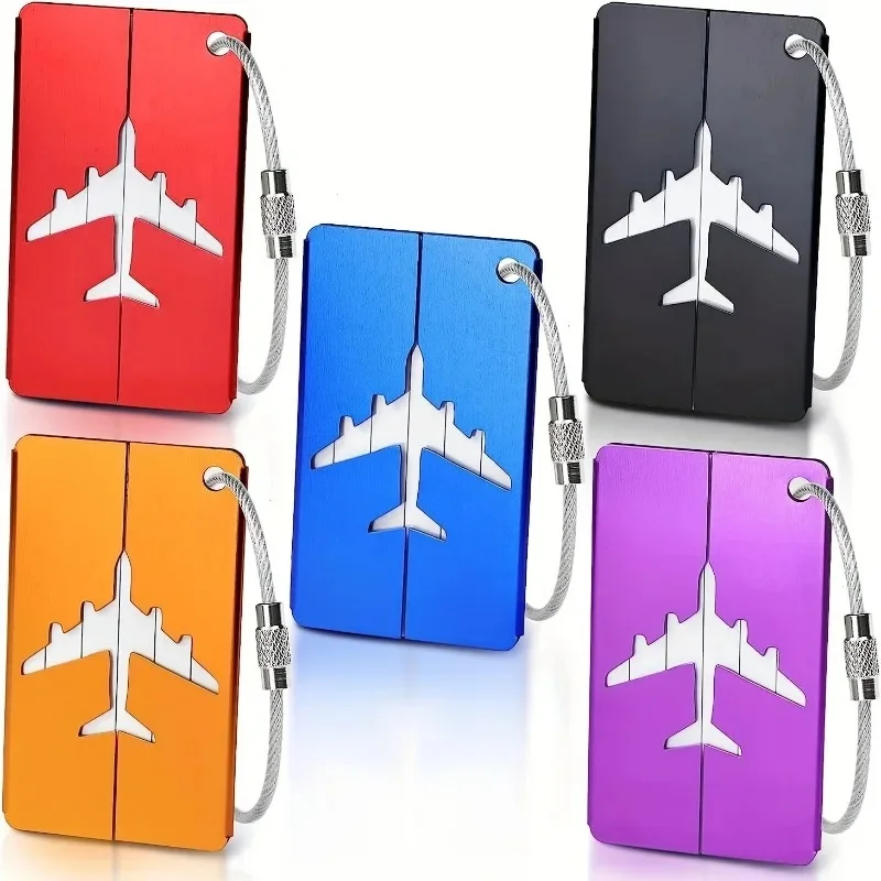 Étiquette de bagage en aluminium Durable, 5 pièces, anneau en acier antivol, conception d'identification de bagages, étiquette de écharpe d'enregistrement d'avion