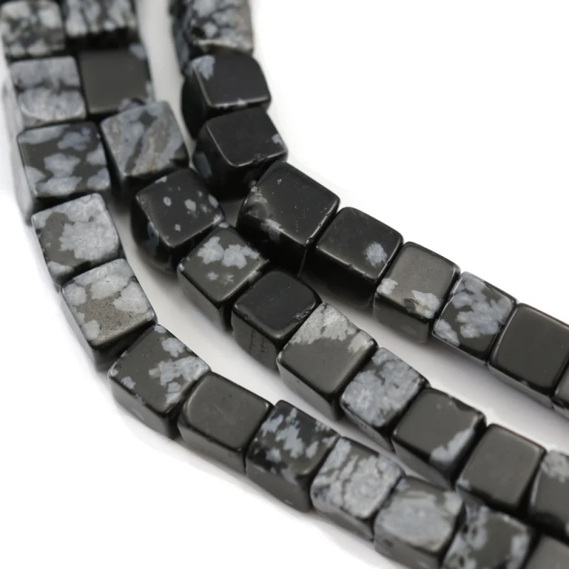 

Snowflake Obsidian Beads Strand Cube 4mm Natural Stone For Making Jewelry DIY Craft Bracelet Necklace Earrings