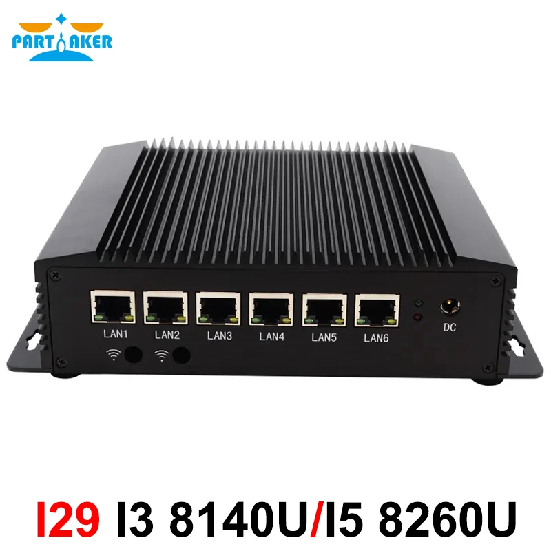 Partaker Fanless Mini PC Intel Core I5 8260U I3 8140U 6 Ethernet 4*Usb 3.0 HD RS232 COM Firewall Router pfSense Minipc