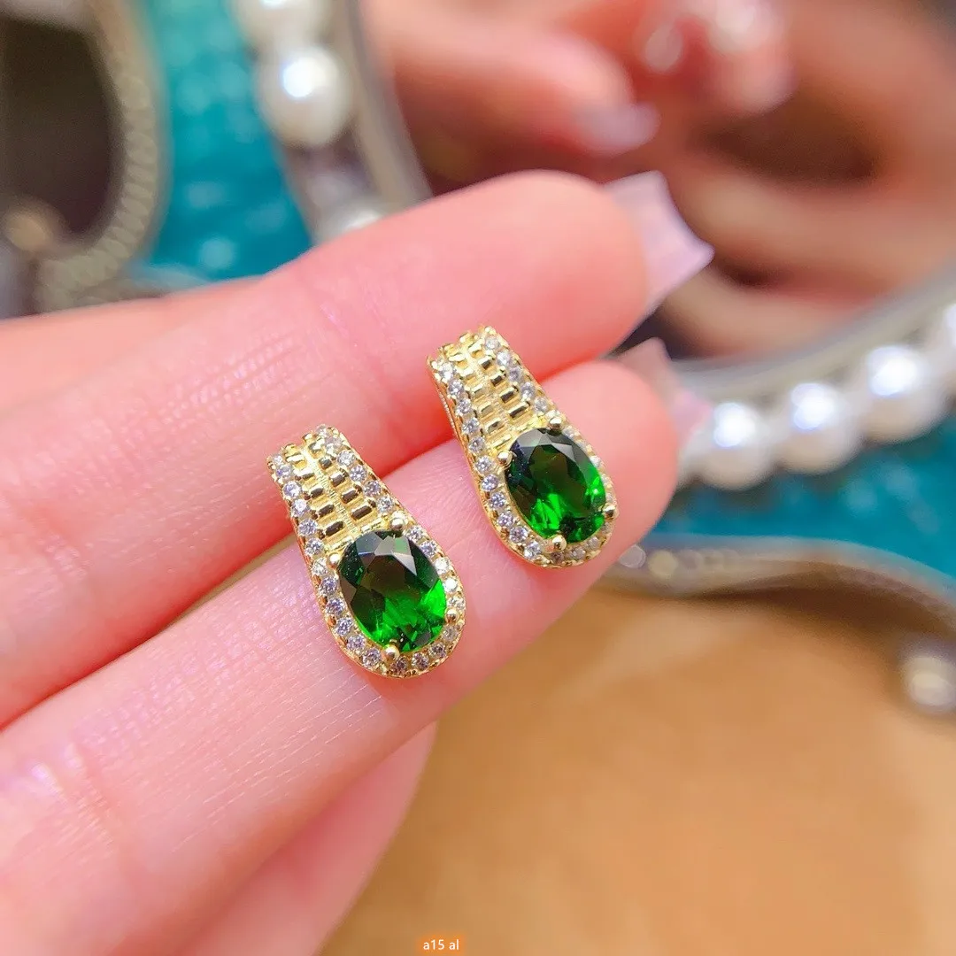 KJJEAXCMY boutique jewelry natural diopside women's earrings 5x7mm electroplated 18K gold luxury gift for girlfriend's birthday