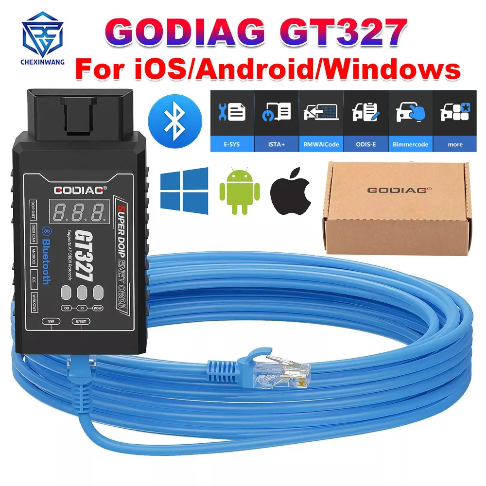 GODIAG GT327 SUPER ELM327 v1.5 Bluetooth 4.0 OBDII Scanner Support DOIP ENET with Voltage Display for iOS/ Android/ Windows