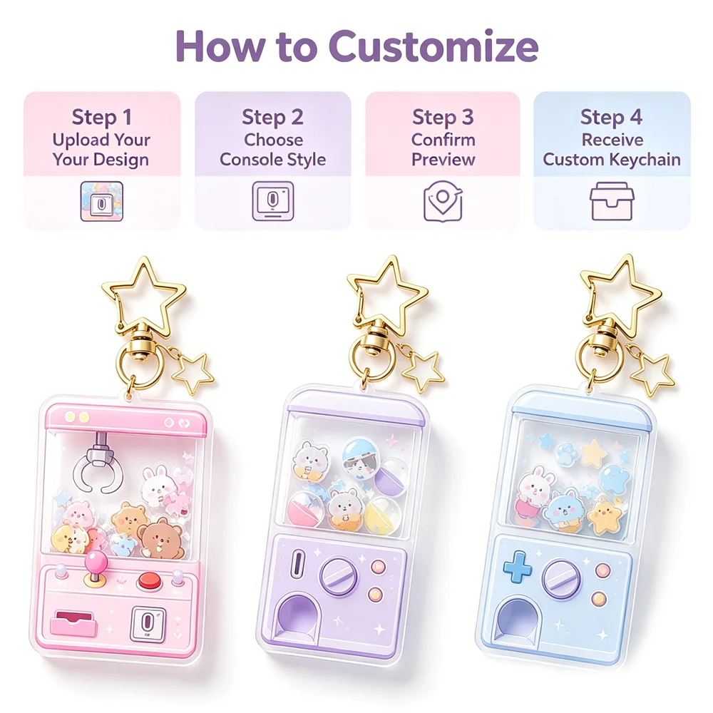 Custom Liquid Shaker Keychain, Acrylic Game Console Charm, Personalized Photo Anime Pendant, Backpack Decor Gift