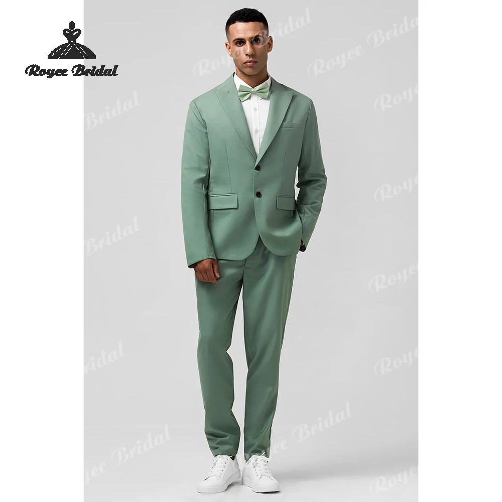 Grey Green Two Piece Double Breasted  Men's Suit Wedding 2026 Peak Lapel Slim Fit Prom Business Suit costume homme mariage