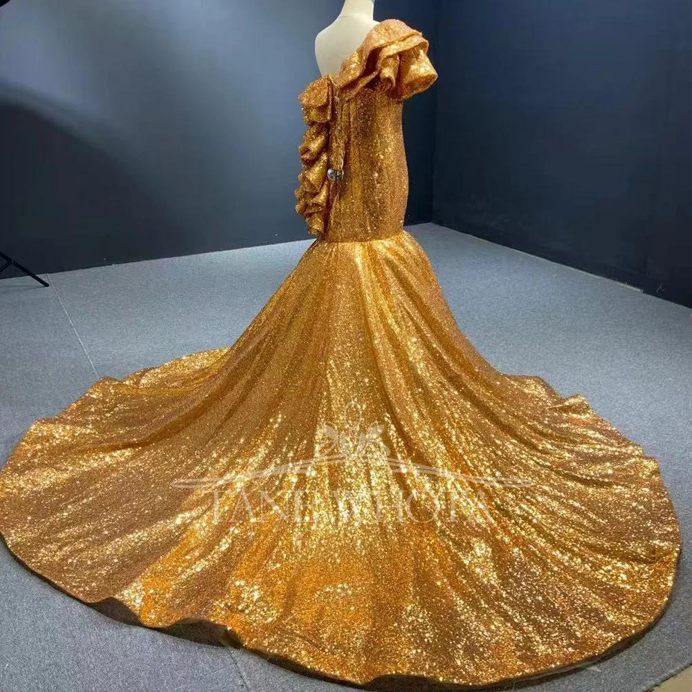 Gold Purple Sequins Mermaid Event Dresses Luxury One Shoulder Vestido De Noche Elegante De Lujo