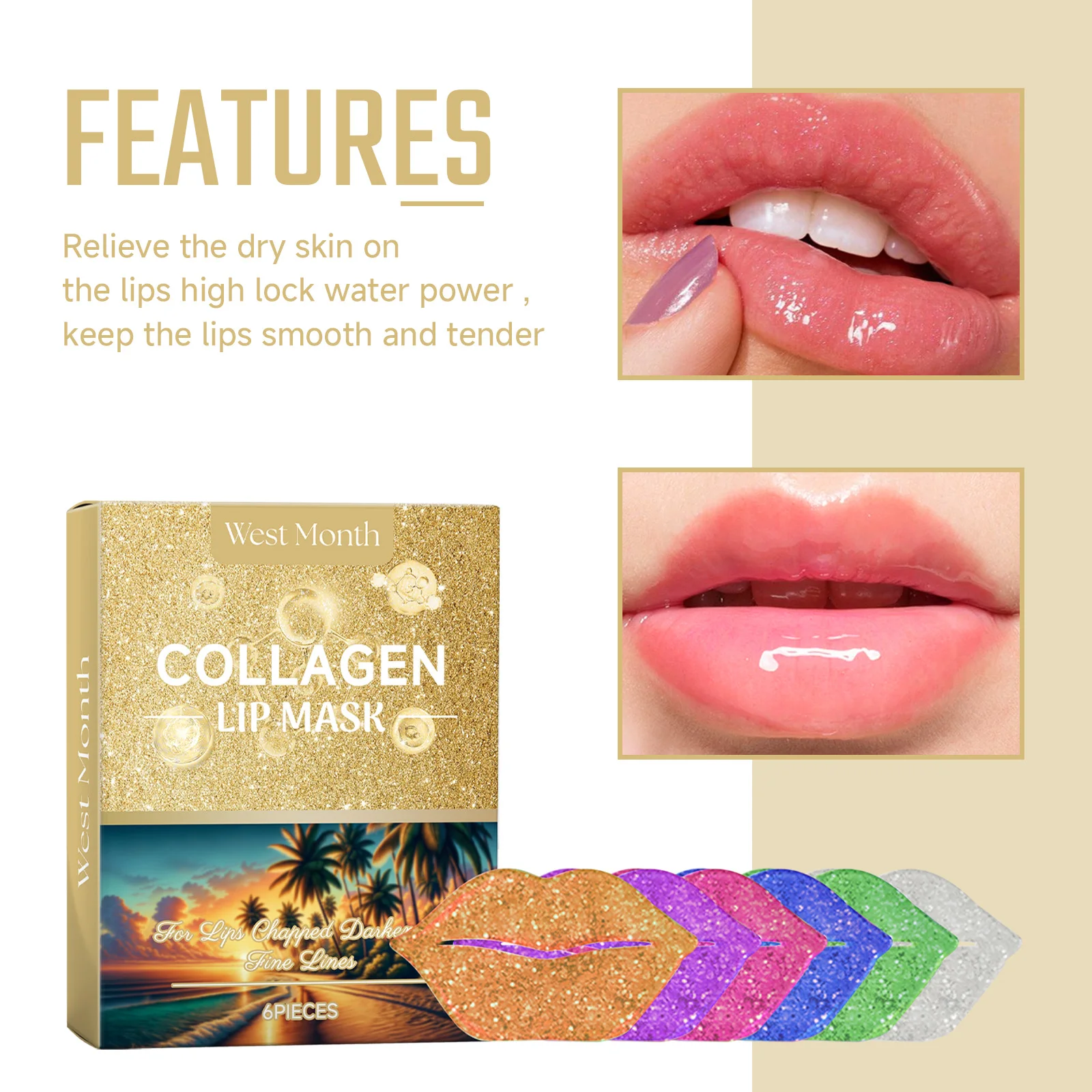 الغرب والشهر 6 قطعة قناع الشفاه الكولاجين ترطيب ثبات تتلاشى خطوط الشفاه المغذي ليلة النوم السلس مكافحة الجافة الرعاية الشفاه سمنة قناع