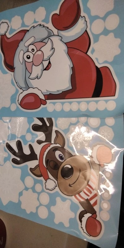 2pcs Christmas Static Stickers, Santa Claus and Elk Double-sided Glass Stickers, Window Glass Decals, Christmas Scene Decoration photo review