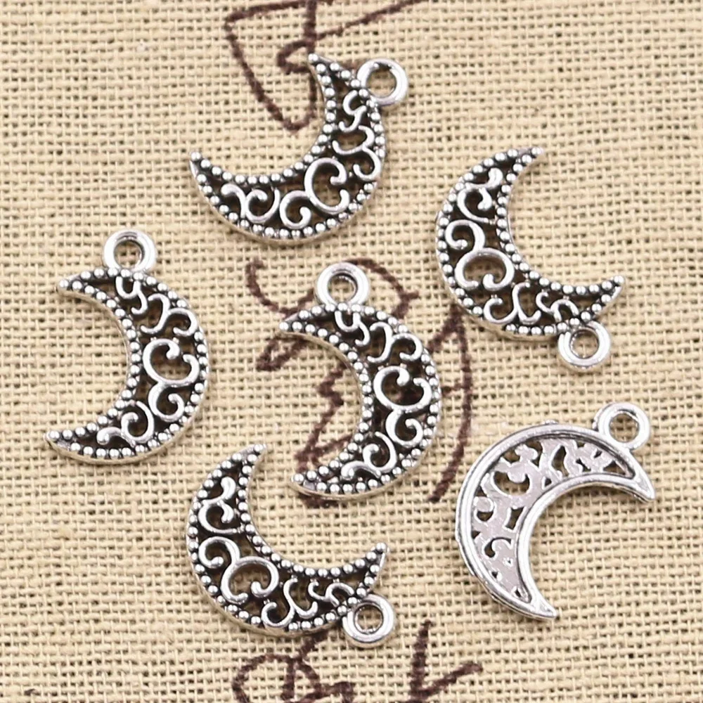 30 sztuk Charms piękny Hollow księżyc 18x12mm antyczny brąz srebrny kolorowy platerowany zawieszki dokonywanie DIY ręcznie robione tybetańskie znalezienie biżuteria — zdjęcie 2