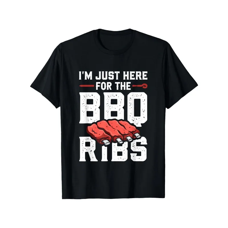 

Men's Funny BBQ T-Shirt I'm Just Here for BBQ Ribs Graphic Pure Cotton Tee with Clasped Hands Design Casual Outfits Comfortable