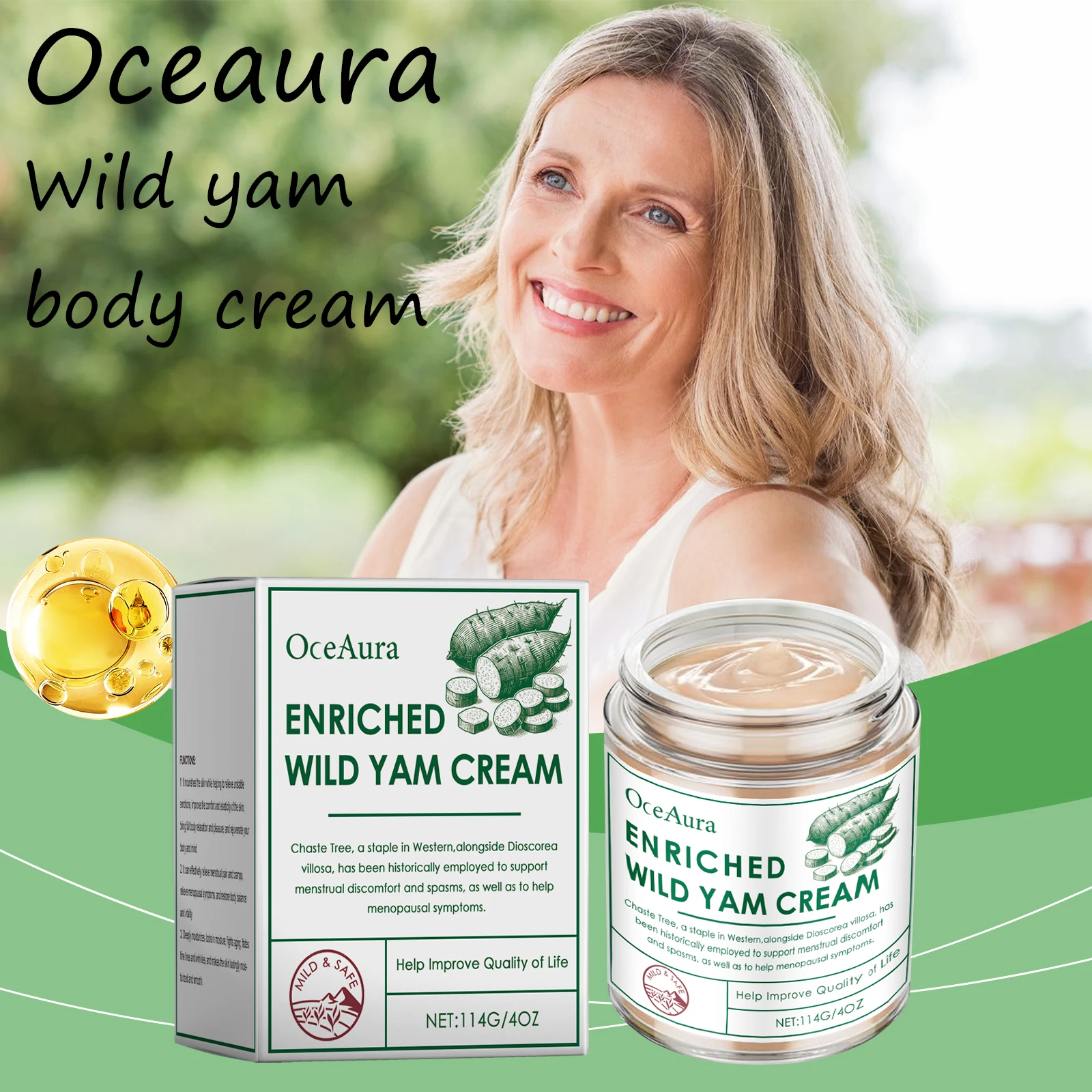 

Oceaura Wild Yam Moisturize Cream Lasting Nourishing Fade Fine Line Improve Smoothness Enhance Skin Elasticity Body Cream
