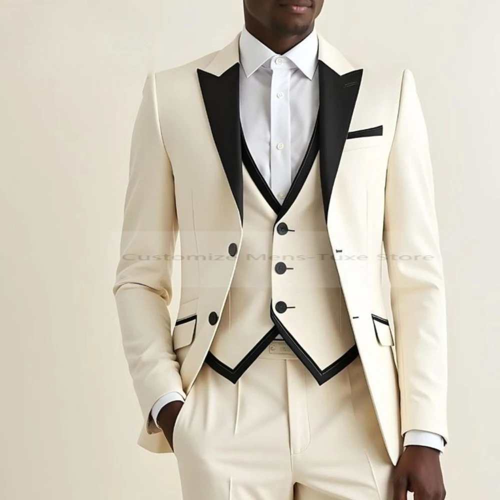 

Men's Suits 3 Piece Jacket Pants Vest High Quality Single Breasted Notch Lapel Blazer Slim Fit Male Clothing