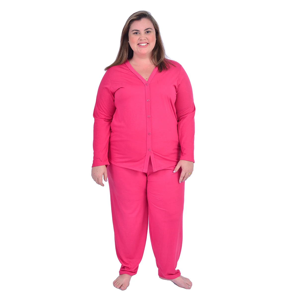 Women's Winter Long Cold Pajamas Plus Size Knitted Buttons