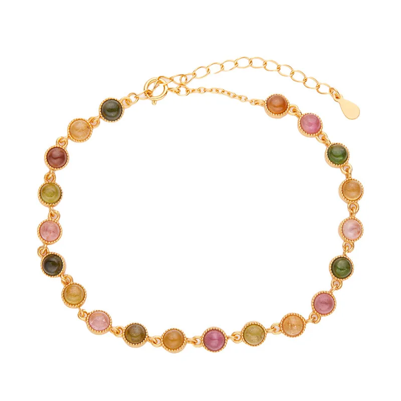 

KJJEAXCMY Boutique Jewelry Women's Natural Tourmaline Jewelry Bracelet 925 Pure Silver Plated Gold Christmas Gift for Girlfriend