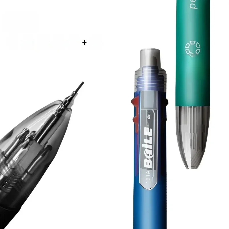 6 in 1 veelkleurige balpennen 5 kleuren balpen 1 automatisch potlood met gum voor schoolkantoor schrijfbenodigdheden briefpapier - afbeelding 2