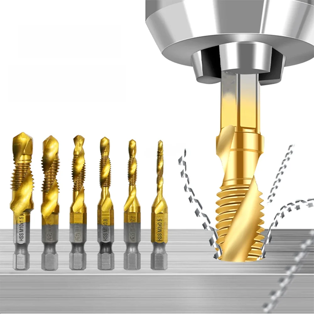 Titanium Plated Composite Tap, Hexagonal Broca, Integrado Tap Machine, Aço de alta velocidade,