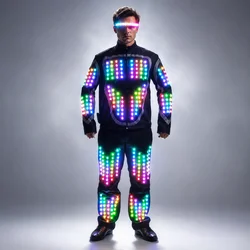 Full Color LED Growing Robot Suit Costume Men LED luminoso lampeggiante abbigliamento abbigliamento da ballo per Night club Party Event Bar Supplies
