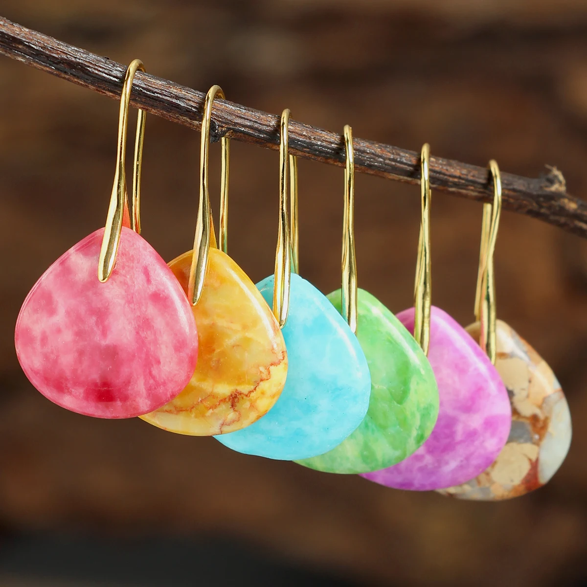 Coloured Imperial Stone Short Water Drop Earrings For Women Bohemian Spring/Summer Beach Style Mother’s Day Gifts
