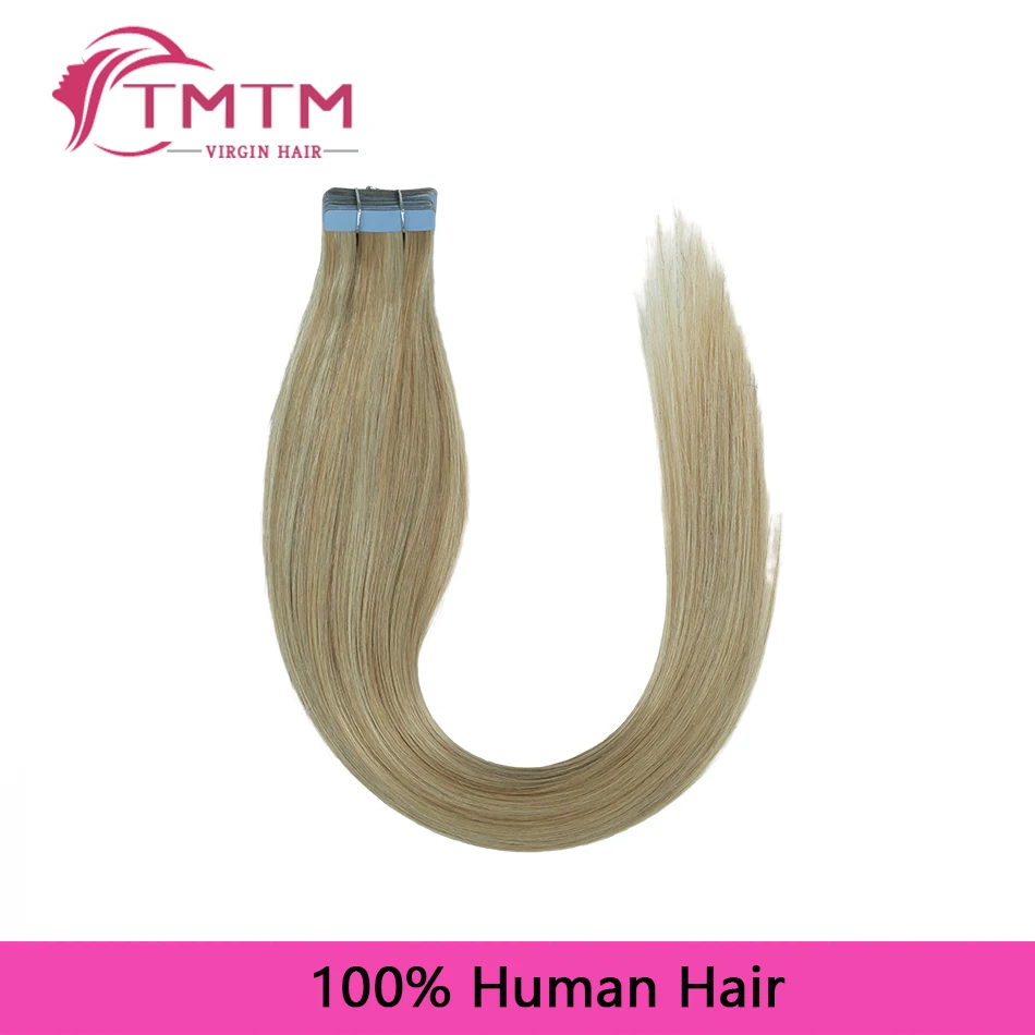 Straight Tape In Hair Extensions Human Hair Highlight Dirty Blonde Platinum Blonde Tape Extension Human Hair 2g/pc 16-22 Inch