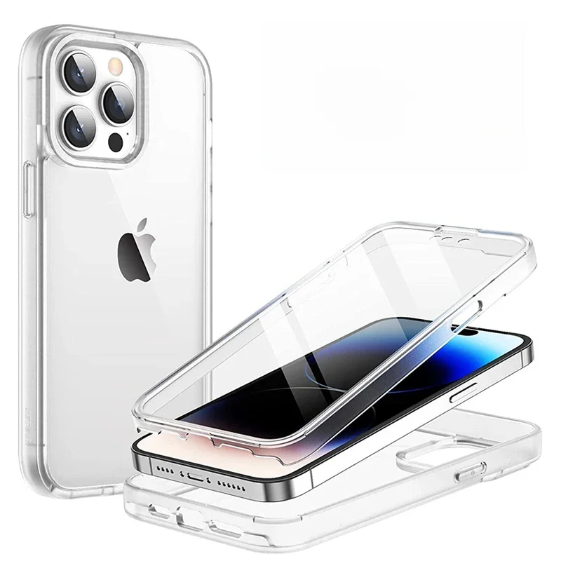 360 corpo inteiro pc + tpu capa protetora à prova de choque para iphone 14 15 16 pro max 13 12 11 xs