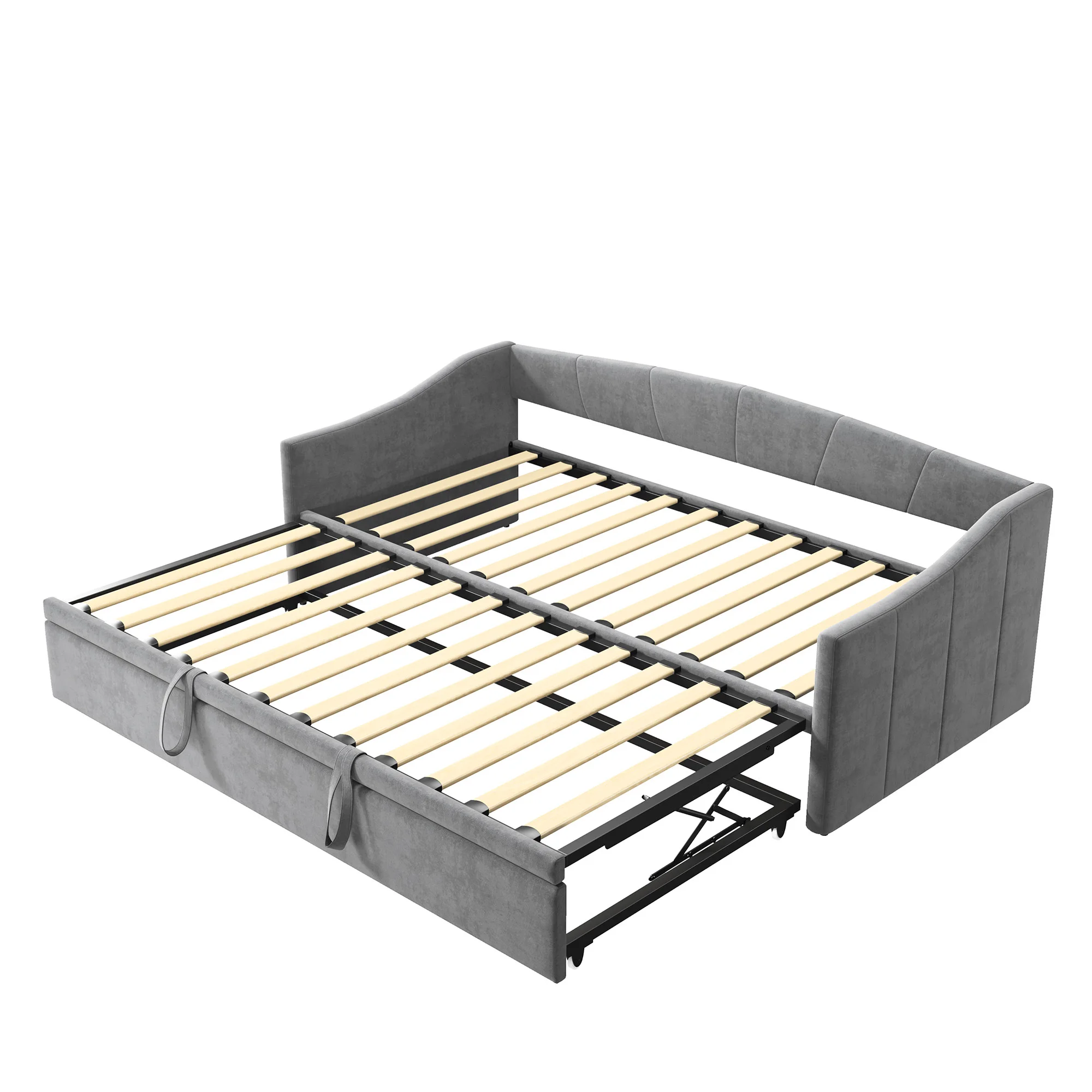 Dieses multifunktionale 3-in-1-Schlafsofa mit Stauraum, grauem Samtgestell und verstellbarem Ausziehmechanismus eignet sich sowohl für den Wohnzimmer- als auch für den Schlafzimmergebrauch.