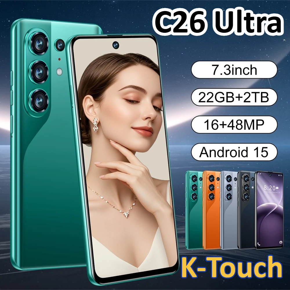 K-Touch C26 Ultra Mobiltelefone Smartphone Android 7,3 Zoll Handy 22GB 2TB 8000mAh Octa-Core Gesichtsentsperrung 5G Dual-SIM 16+48MP Kamera Mobiltelefone