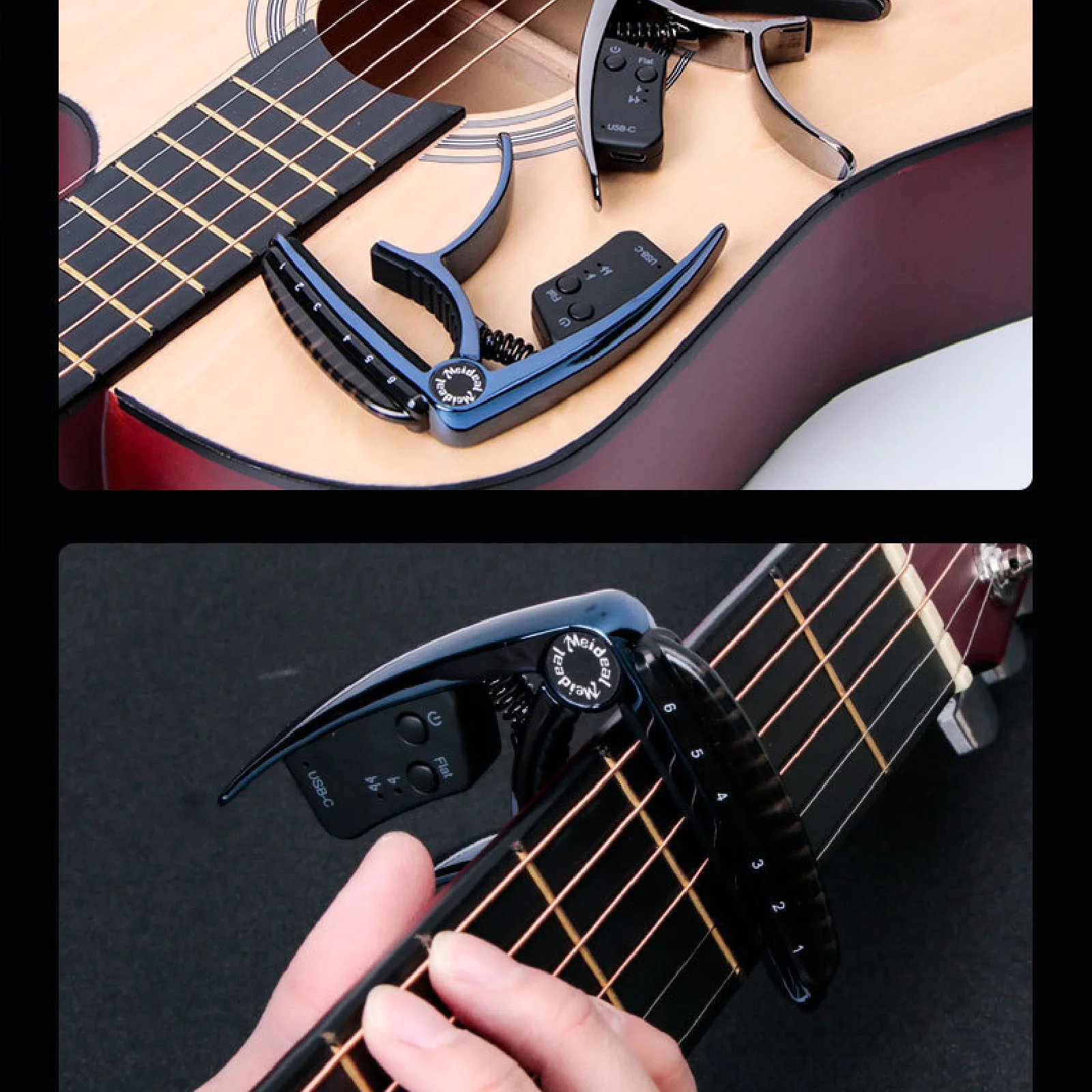 2 في 1 موالف كابو للجيتار قابل لإعادة الشحن من سبائك الزنك سريع التغيير ضبط الجيتار المشبك التوتر قابل للتعديل لباس الصوتي الكلاسيكي #5