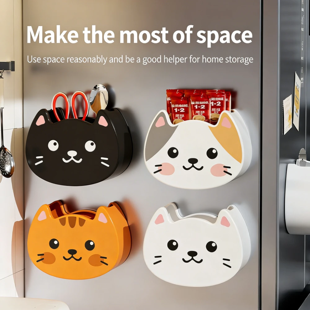 Cat-Themed Magnetic Refrigerator Storage Box - No Drilling Required, Refrigerator Shelf, Magnetic Refrigerator Storage Box, Strong Magnetic Spice Rack, Entryway Shelf, Wall-Mounted Storage Rack Great Kitchen Items, Beautiful and Practical.