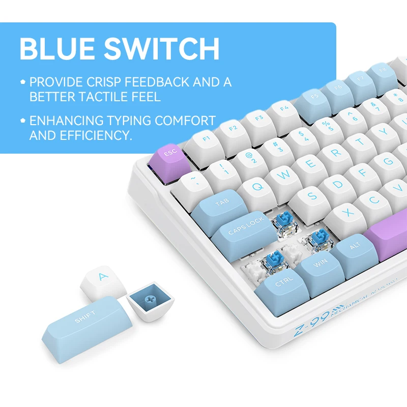 E-Yooso Z99 Gaming Mechanical Keyboard Wire Keyboard 95% Layout Ice Blue Light Blue Switch 99 Keys Hot Swap
