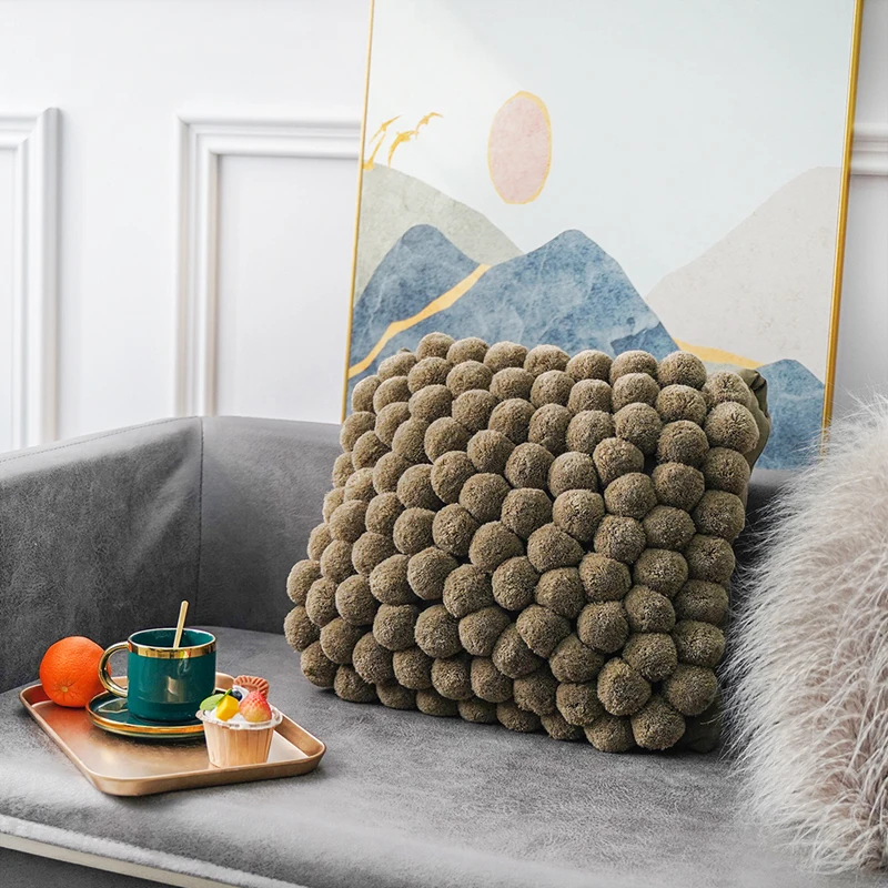 100 Handmade Ball Design Cushion Cover  Home Decorations Plush Pillow Covers  For Sofa Chair Nordic Luxury Decorative Pillowcase