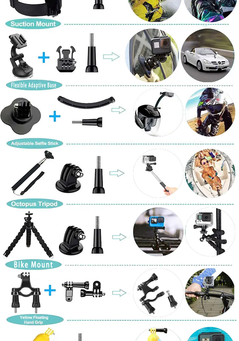 Kit Accessoires Caméra Sport 50-en-1 Compatible GoPro Hero 13/12/11/10 - Étui Transport, Idéal Voyages Et Sports Extrêmes (Noir)