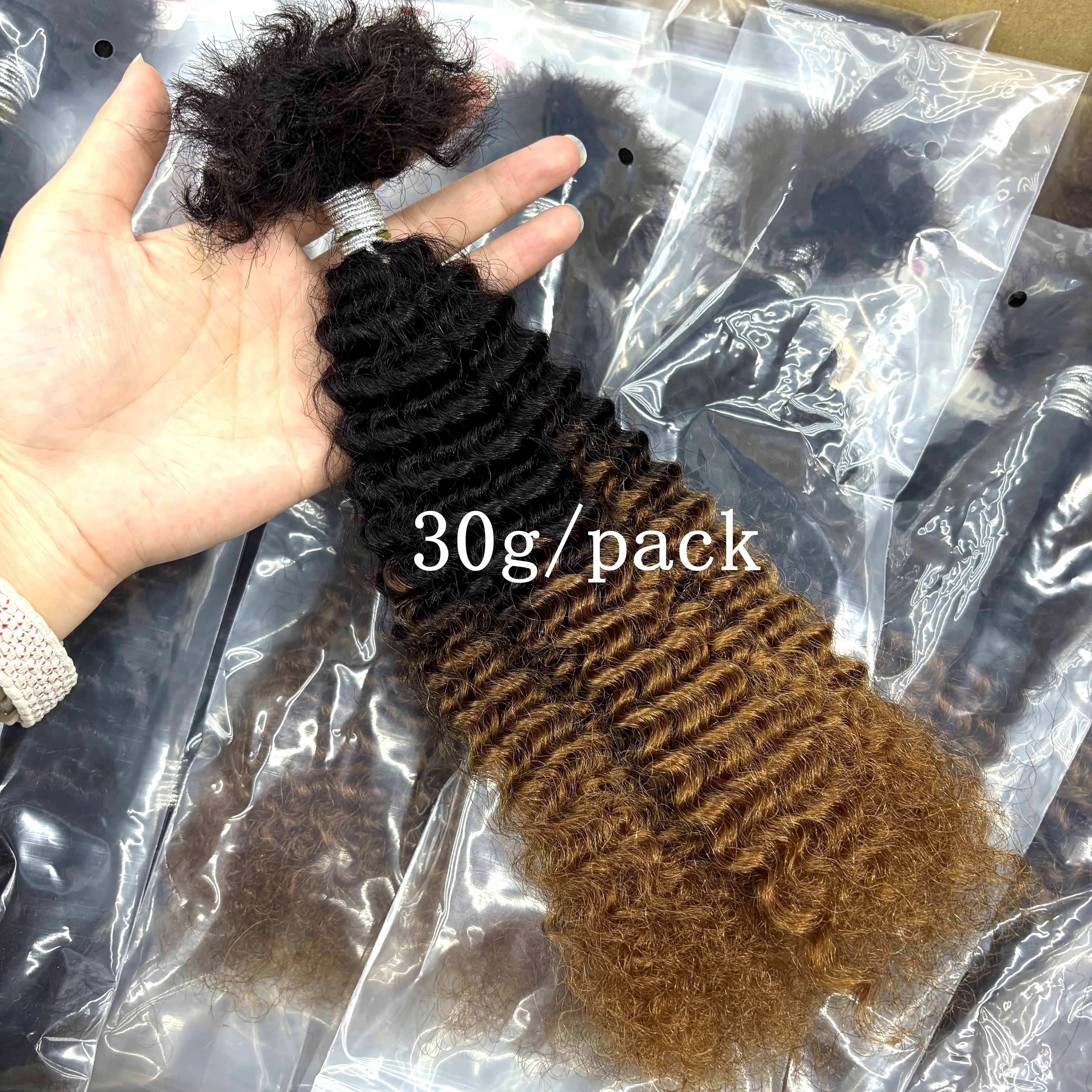 1BT30# Ombre Afro Kinky Curly Human Hair Bulk Extensions No Weft 16inch for Permanent Micro Locs/Twists/Braids/Repair Locs
