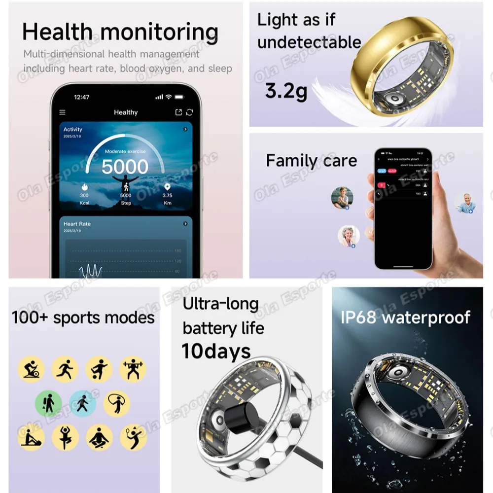Women Smart Ring Football Control Video New Technology Smartring with Health Monitor Waterproof 100+ Sport Couple RIng Ultra Light view 5