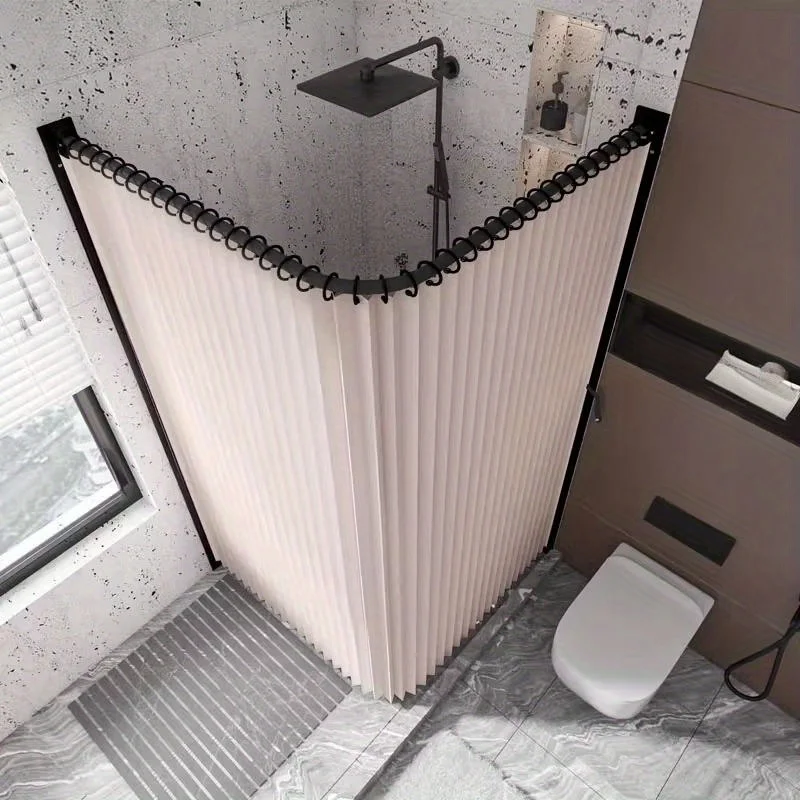 Foldable Magnetic Shower Curtain Waterproof Privacy Bathroom Shower Curtain for Apartment Rental Bathroom Stylish