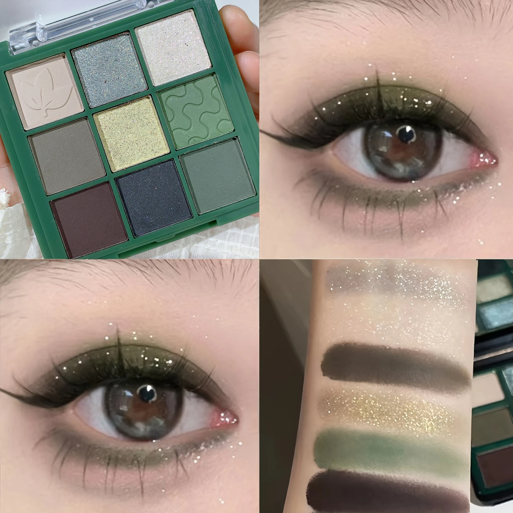 JUJU DREAM Green Brown Phantom Nine Colors Eyeshadow Palette Retro French Sense Green Olive Green Small Smoky